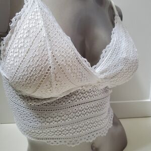 White lace knit bralette double cross over spaghetti straps